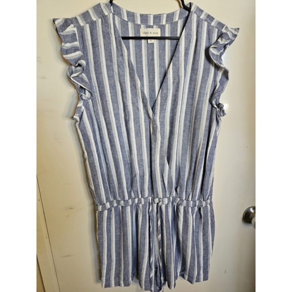 Cloth & Stone Blue White Striped Romper Womens‎ Ruffle Sleeve Summer Size M